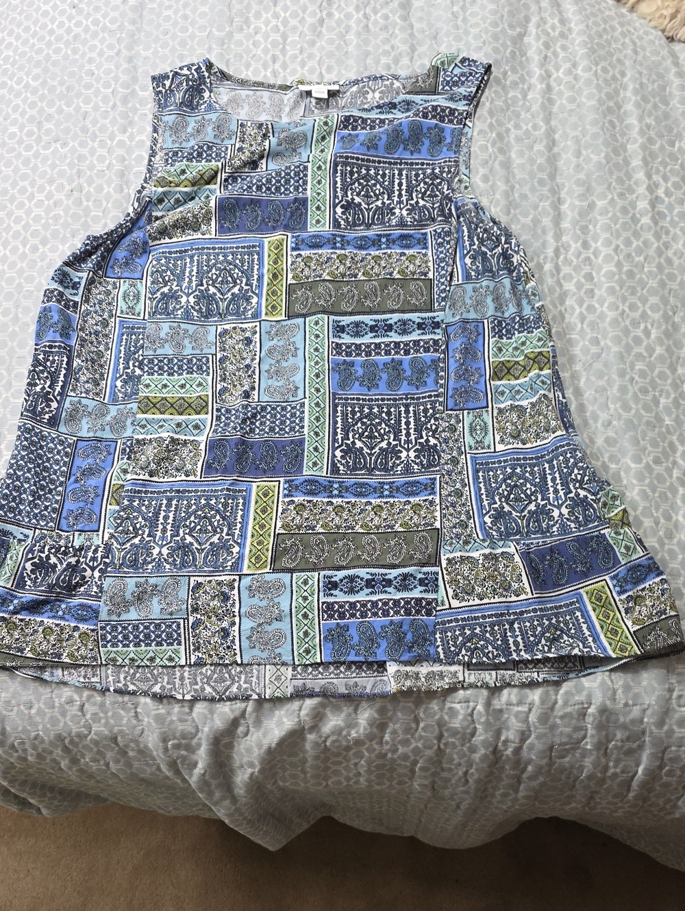 J. Jill Blue and Green Patchwork Print Tank Top